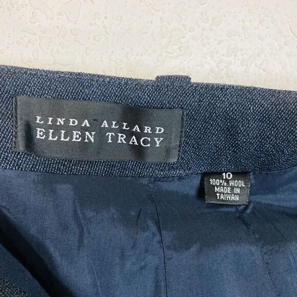 Ellen Tracy Linda Allard 100% Wool Pencil Skirt Black Front Slit, Buttons Sz 10 - Picture 8 of 10